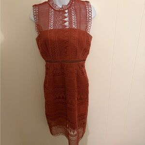 Bardot Terracotta Lace Midi Dress